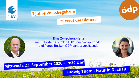 Werbebanner 7 Jahre Volksbegehren "Rettet die Bienen"