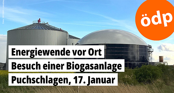 Sharepic mit Biogasanlage im Hintergrund